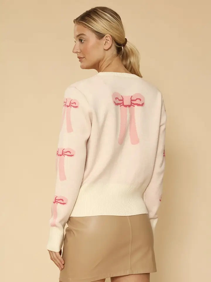 Cropped Knit Bow Cardigan with Pockets