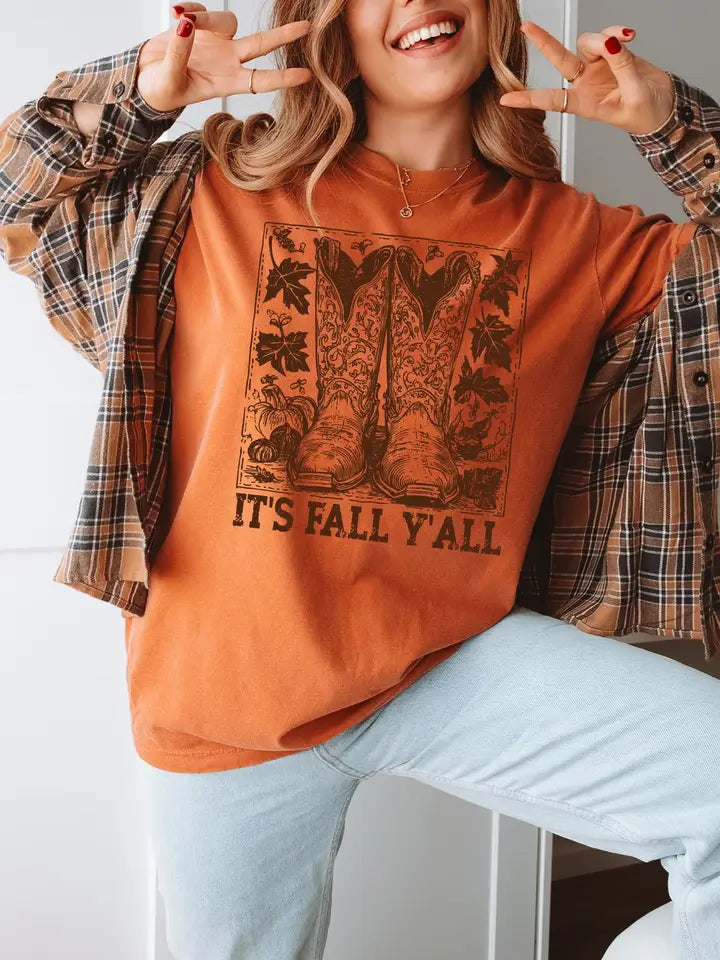 Fall 2025 Autumn Bella Fall Yall Boots Western Graphic Tee
