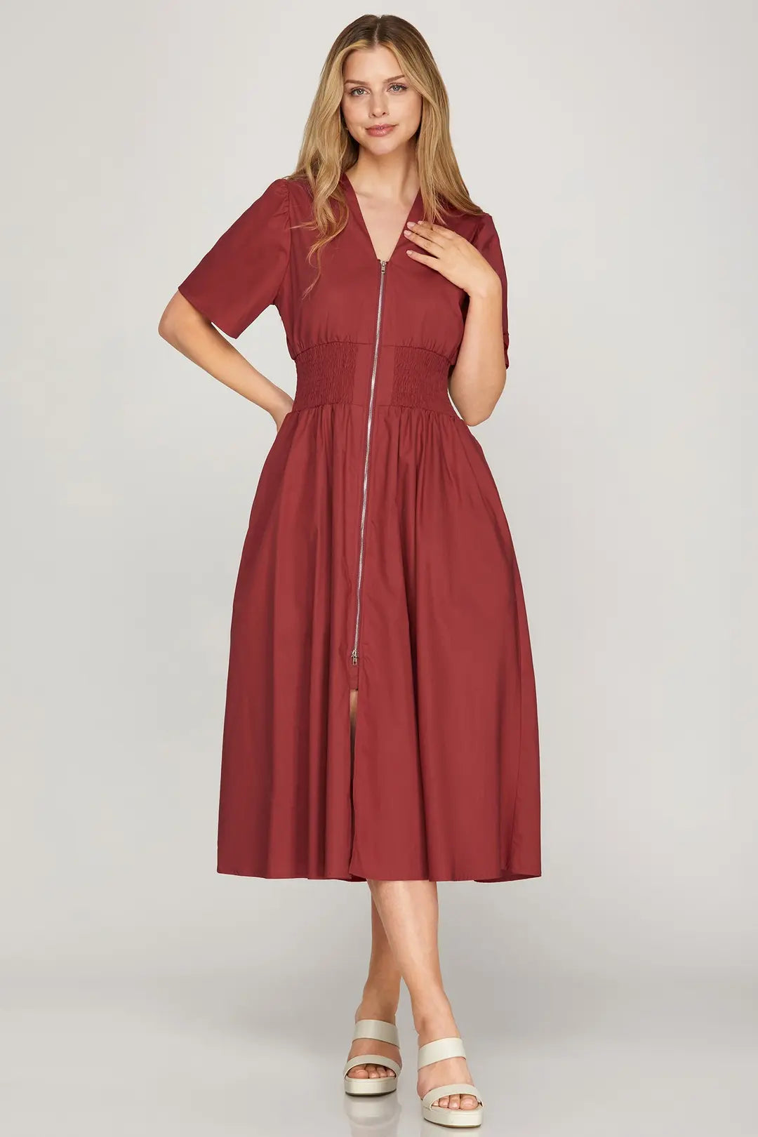 Front Zip Midi in Red