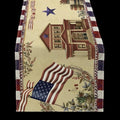 Patriotic Farmhouse Table Runner – Americana House & Flag Design with Gingham Border