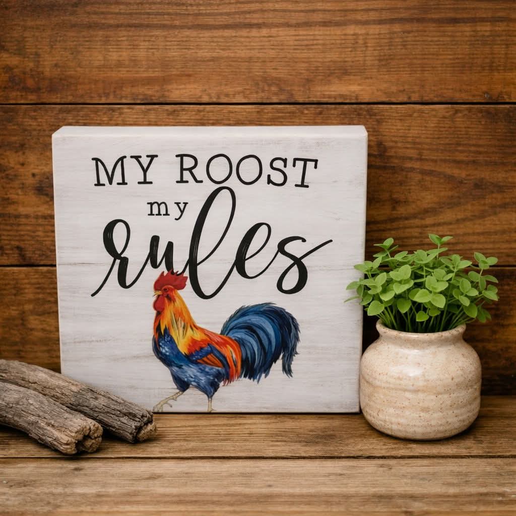 5" X 5" Wood Rooster Shelf Sitter