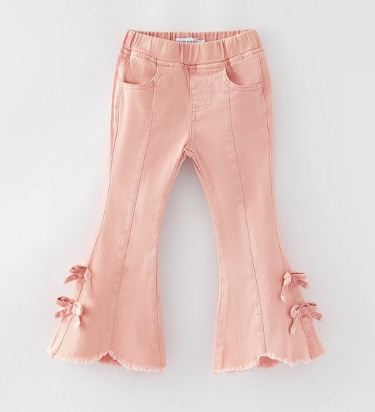 Pink Bow Bottom Flare Girl's Pants