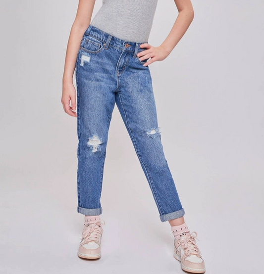 Girl's High-Rise Relaxed Fit Jean with Cuffed Hems