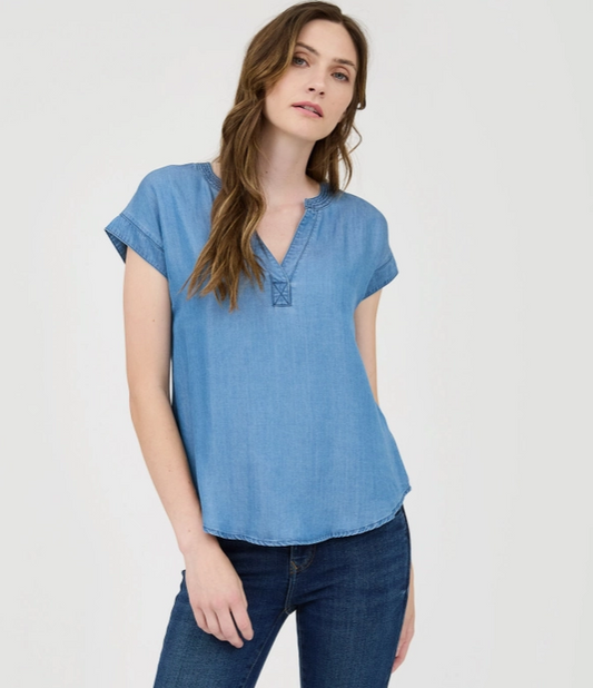 Chambray Split Neck Blouse