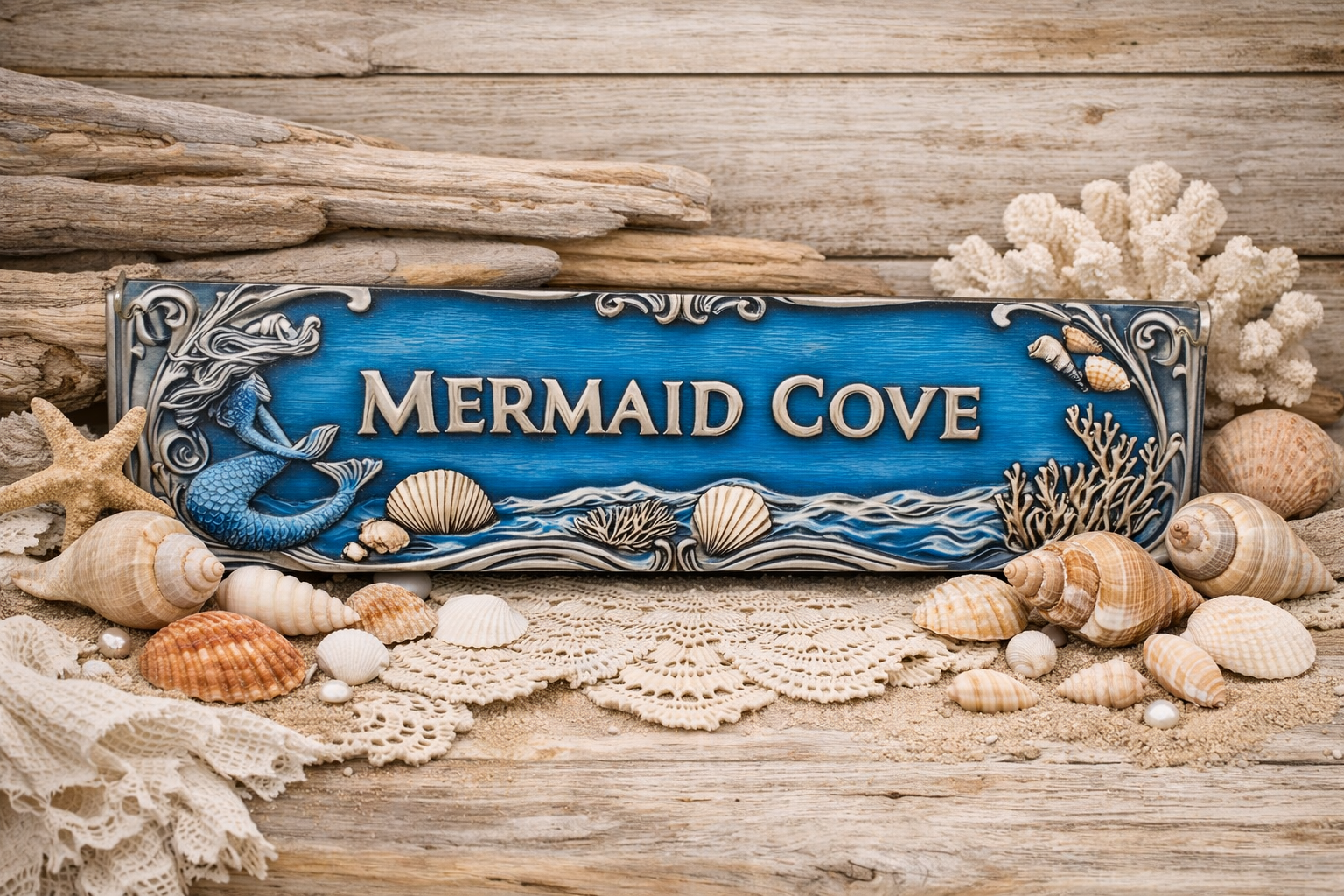 12" Mermaid Cove Metal Sign