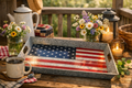 14" X 20" Galvanized American Flag Tray