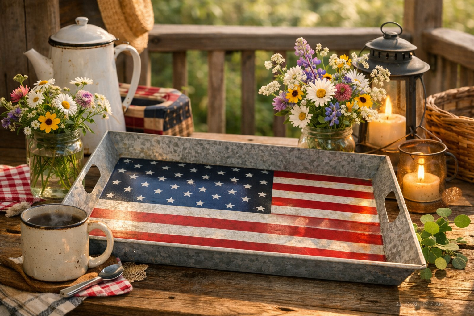 14" X 20" Galvanized American Flag Tray
