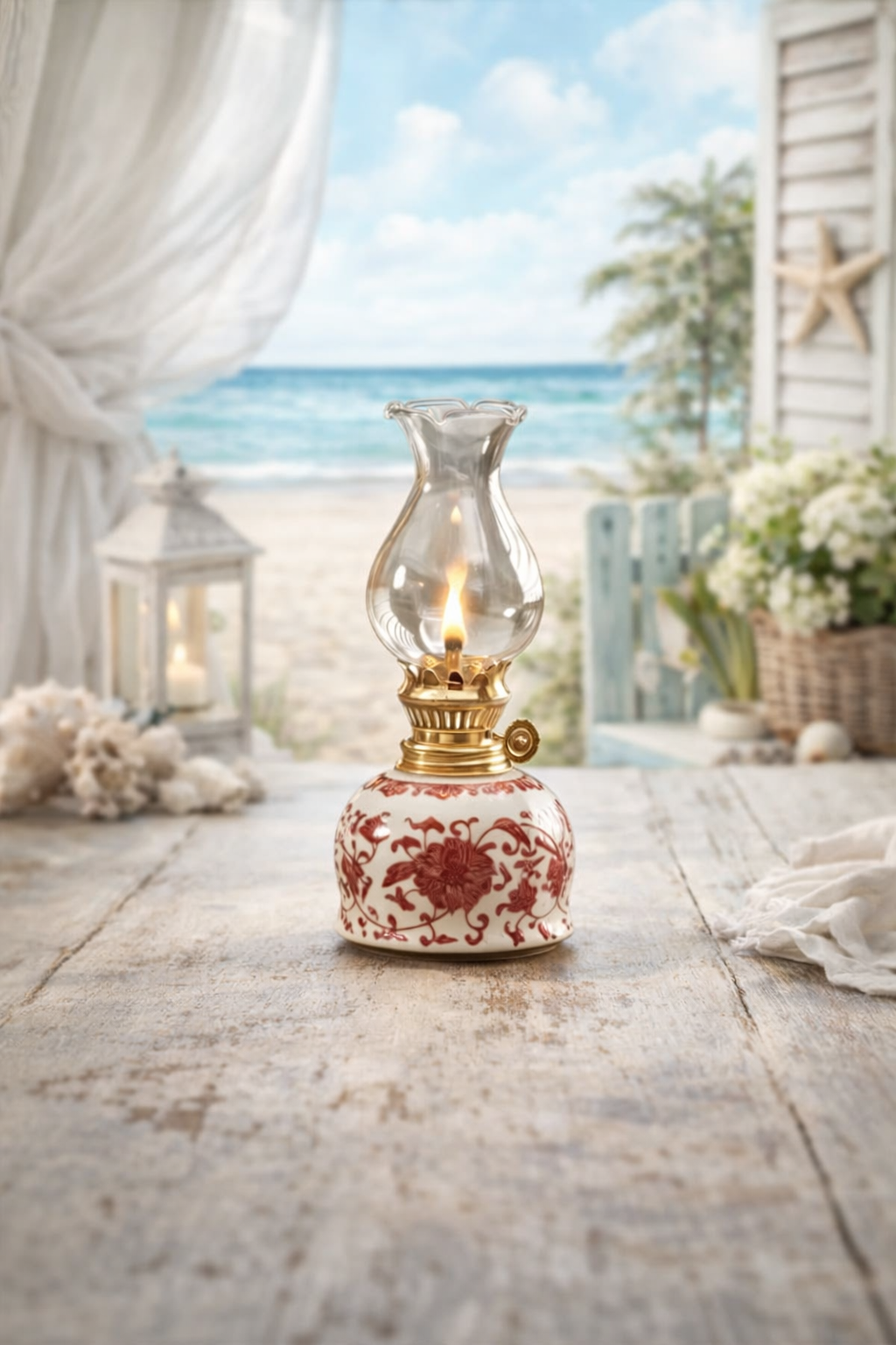 Red Floral Mini Oil Lamp