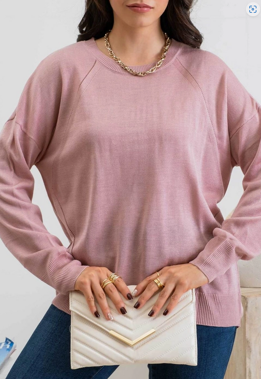 Blush Pink Back Buttoned Pullover Sweater