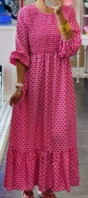 Pink Puff Sleeve Maxi Dress