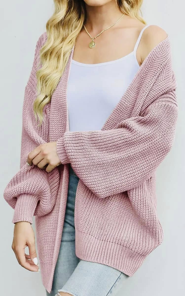 Balloon-Sleeved Chunky Needle Cardigan