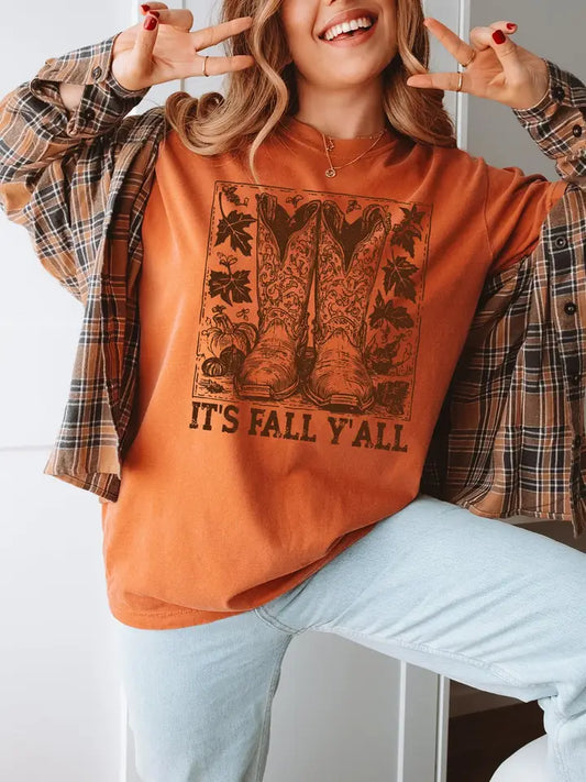 Fall 2025 Autumn Bella Fall Yall Boots Western Graphic Tee