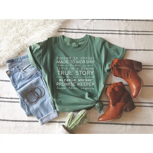 Christian Rooted in Christ Faith Graphic Tee